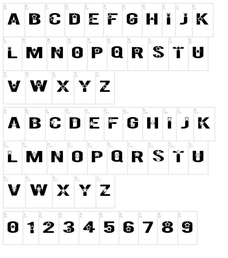 Rock X Start TFB font map